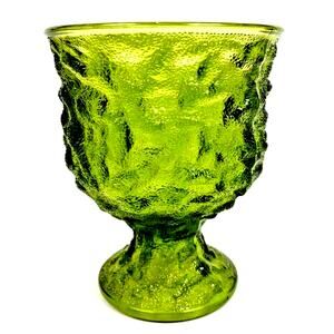 Vintage EO Brody Co Crinkle Textured Emerald Green Glass Pedestal Vase USA